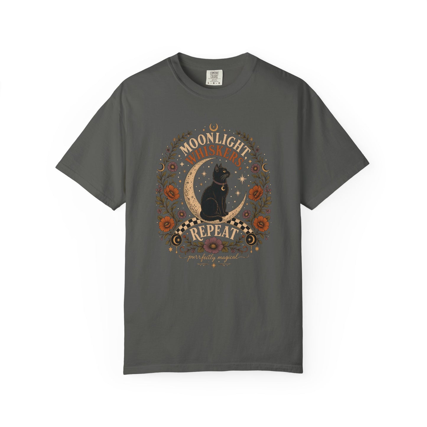 Cat Moonlight T-Shirt — "Moonlight, Whiskers, Repeat" Vintage Floral Tee
