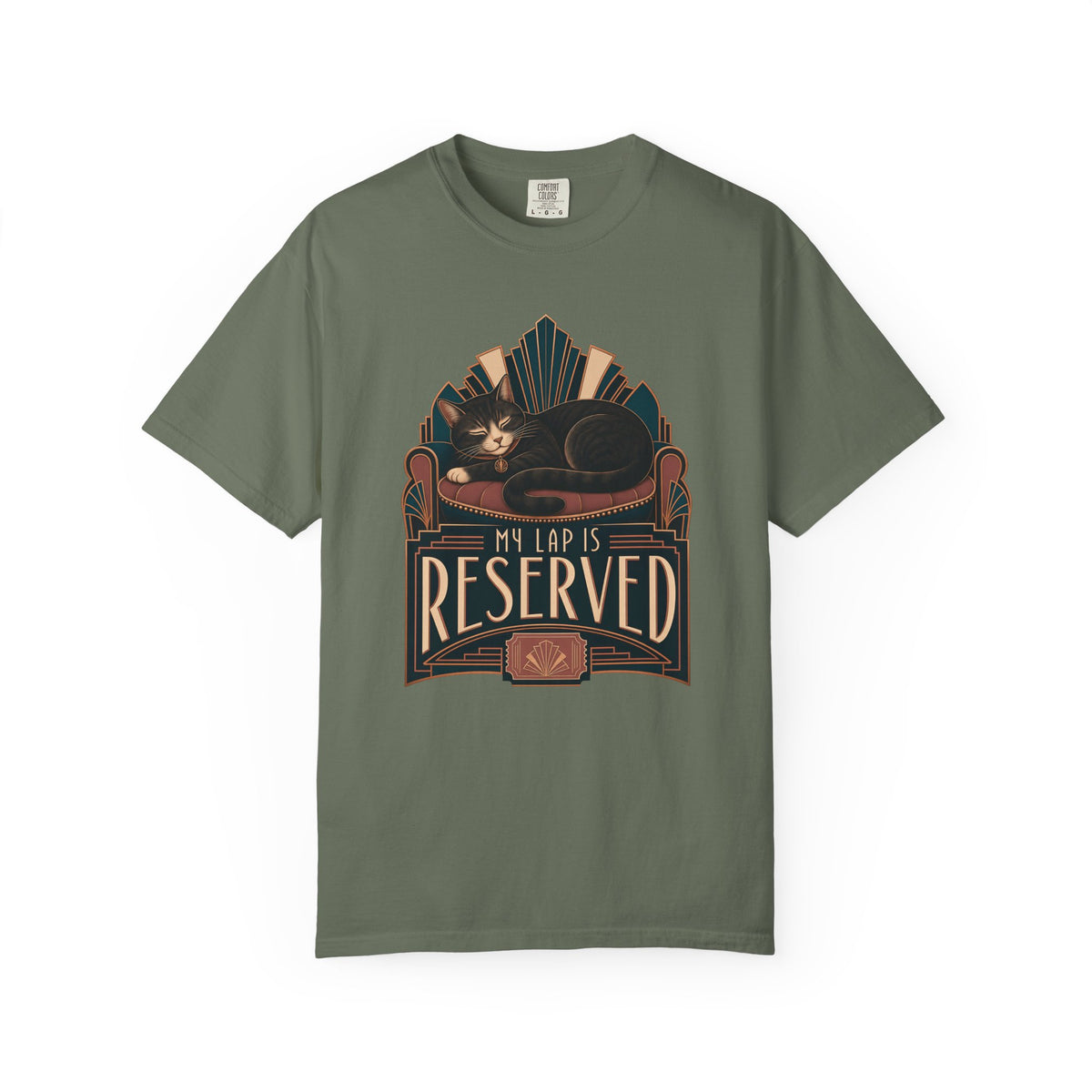 Cat T-Shirt — "My Lap Is Reserved" Vintage Art Deco Cat Tee