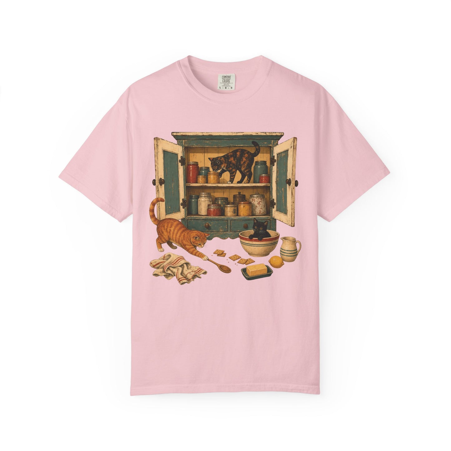 Cabinet Kitchen Cats T-Shirt — Vintage Pantry Illustration Tee