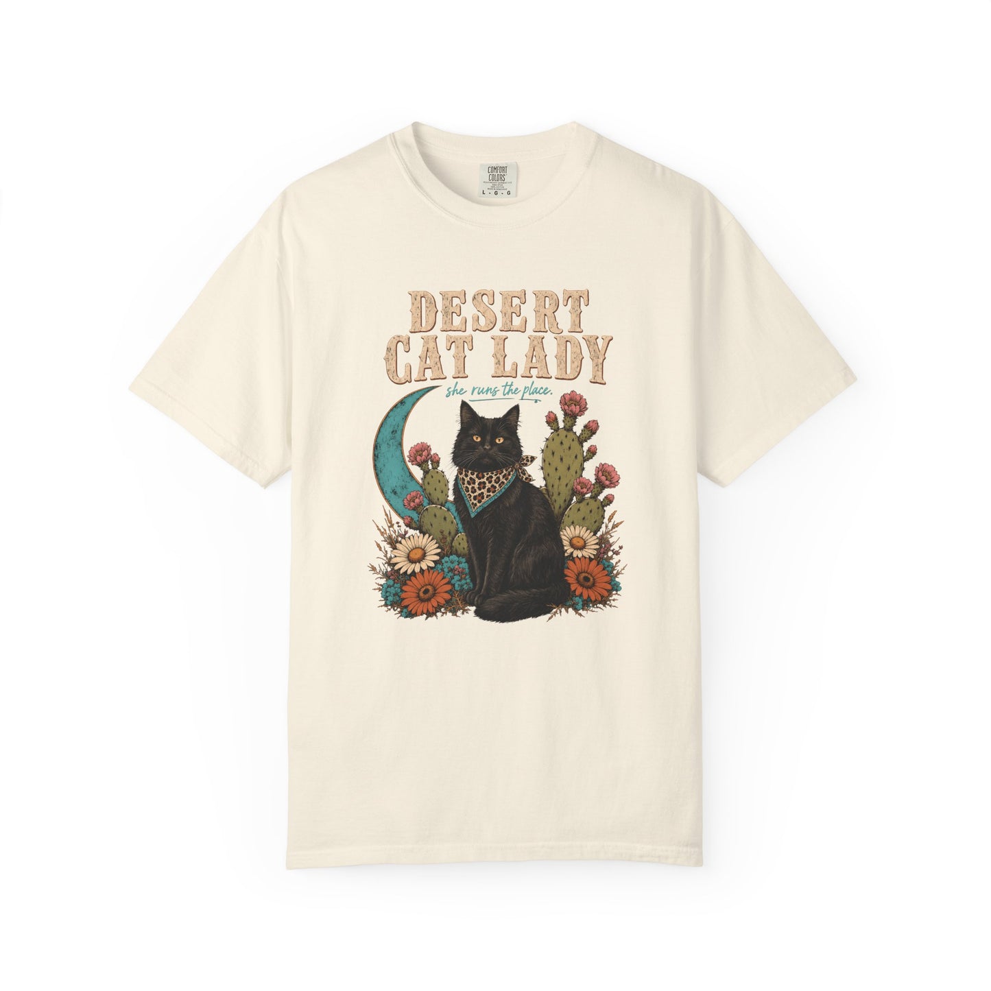 Desert Cat Lady T-Shirt — Boho Black Cat Floral Tee