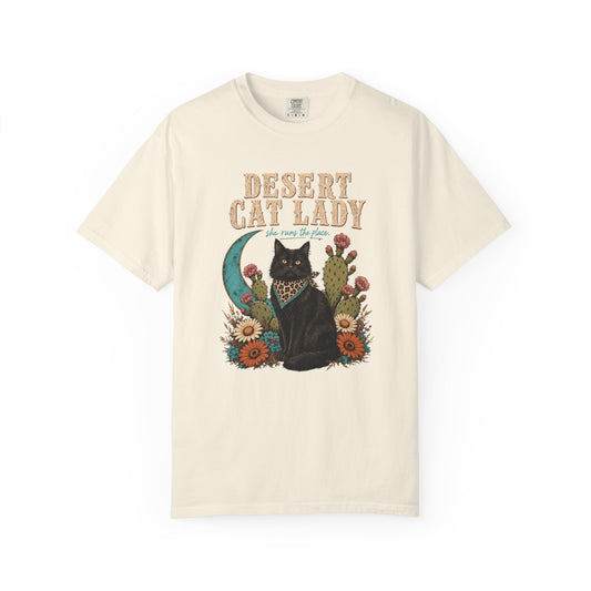 Desert Cat Lady T-Shirt — Boho Black Cat Floral Tee