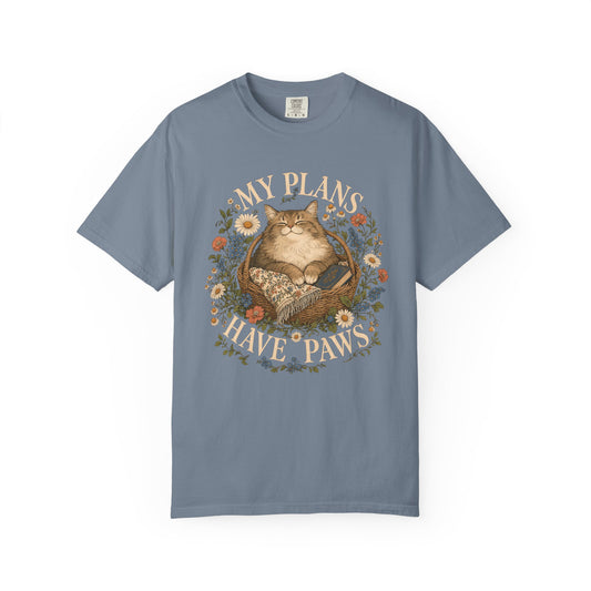 Cat Nap T-Shirt — "My Plans Have Paws" Vintage Floral Cat Graphic