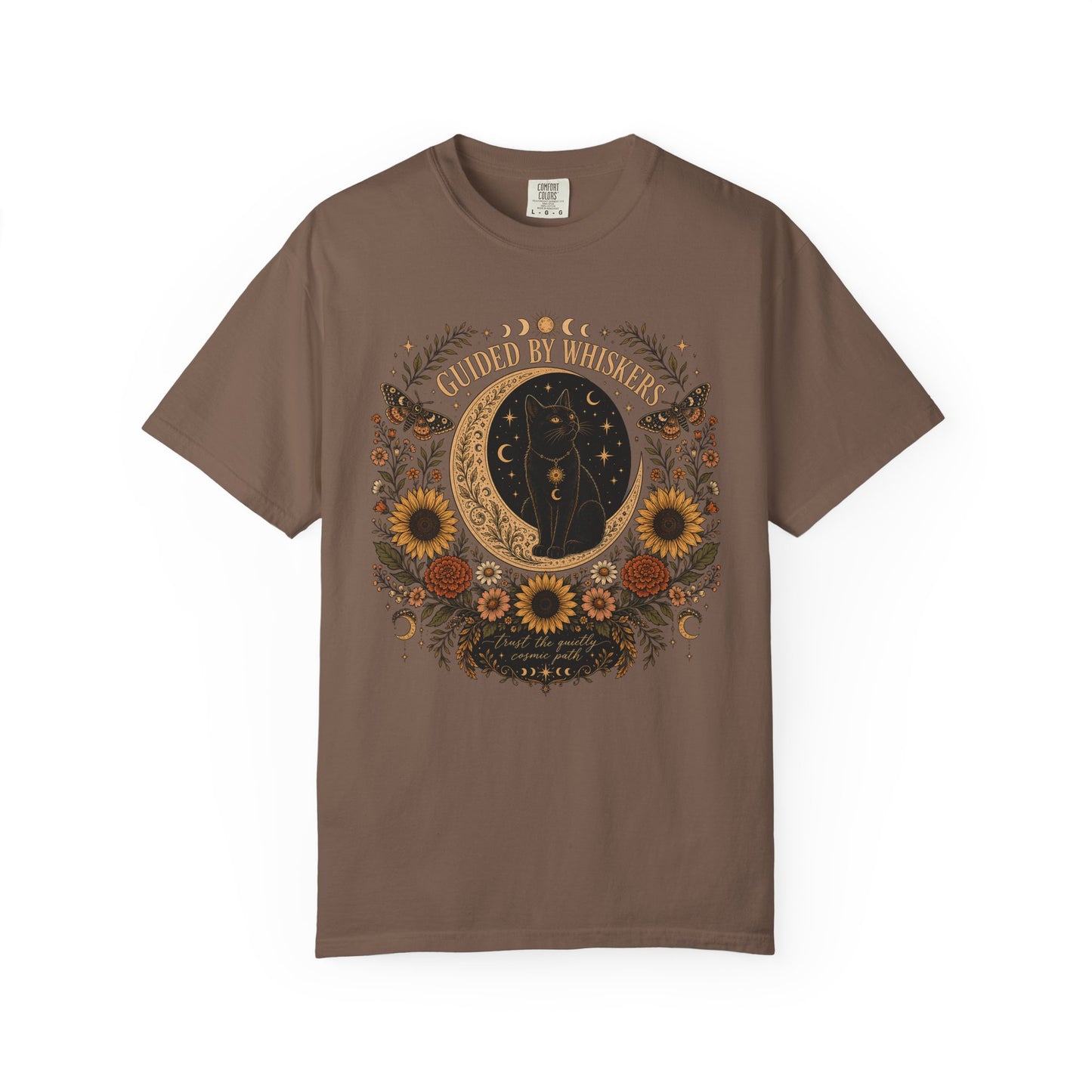 Guided by Whiskers T-Shirt — Boho Celestial Floral Graphic Tee