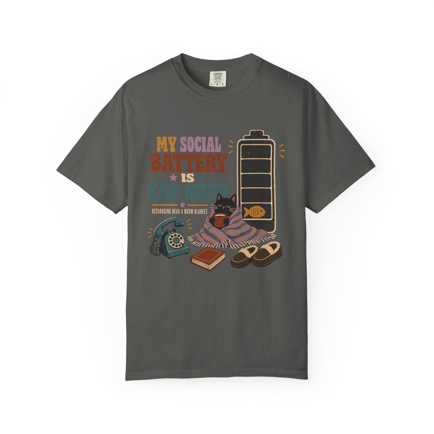 Cat-Sized Social Battery T-Shirt — Introvert Cat Graphic Tee
