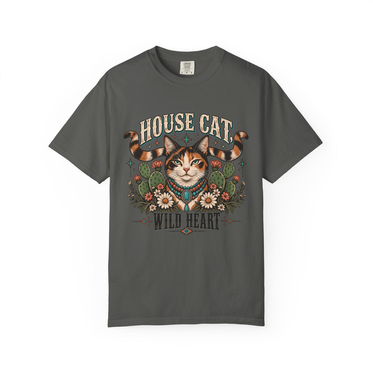 House Cat Wild Heart T-Shirt — Vintage Floral Cat Graphic Tee
