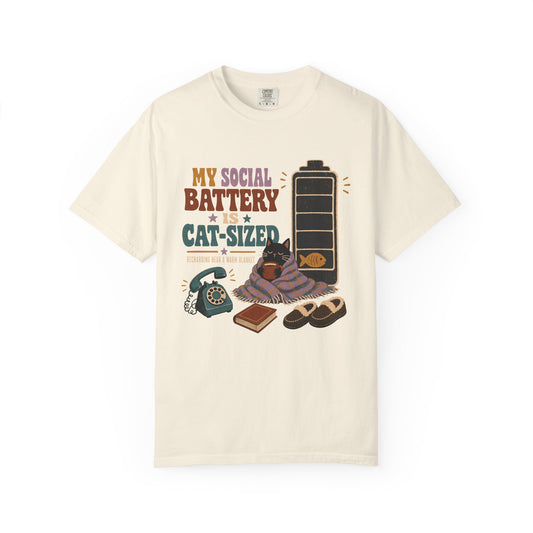 Cat-Sized Social Battery T-Shirt — Introvert Cat Graphic Tee