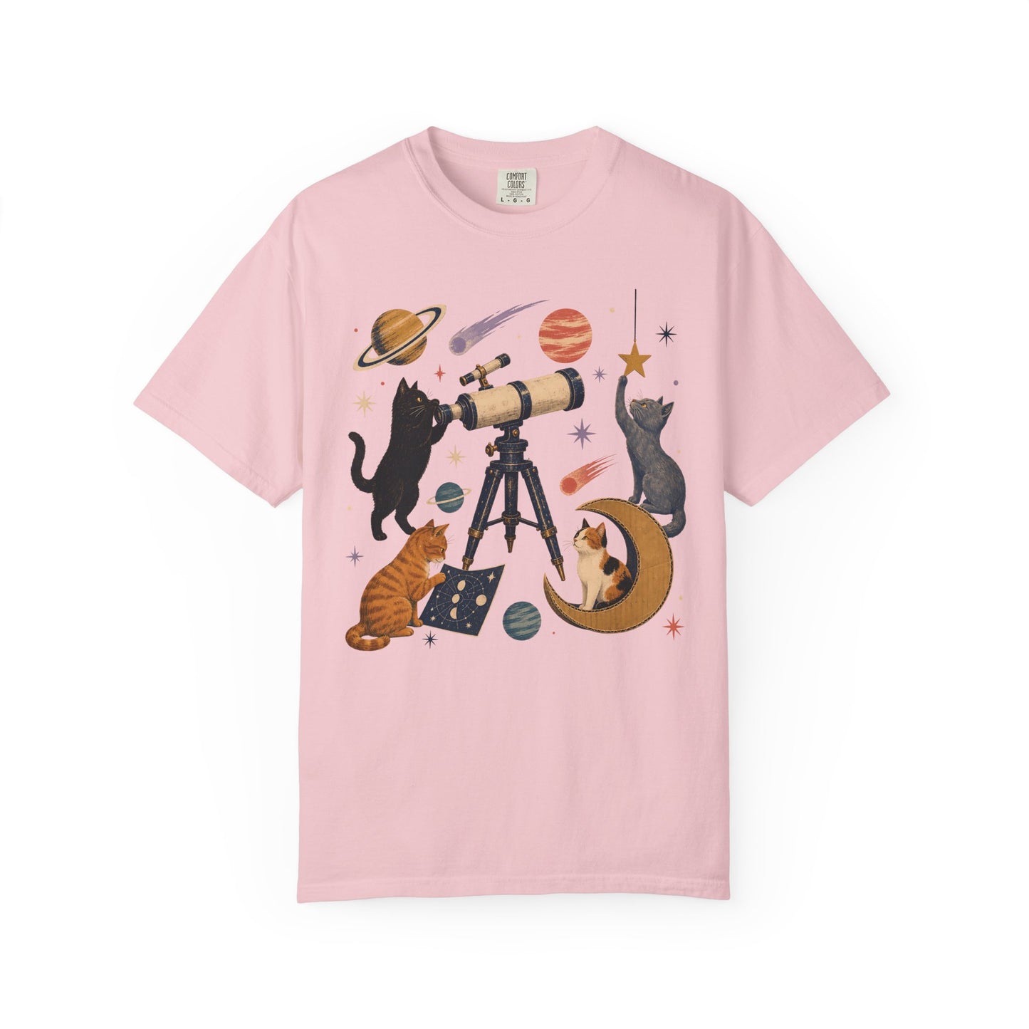 Celestial Cats Telescope T-Shirt — Space Kitty Astronomy Graphic Tee