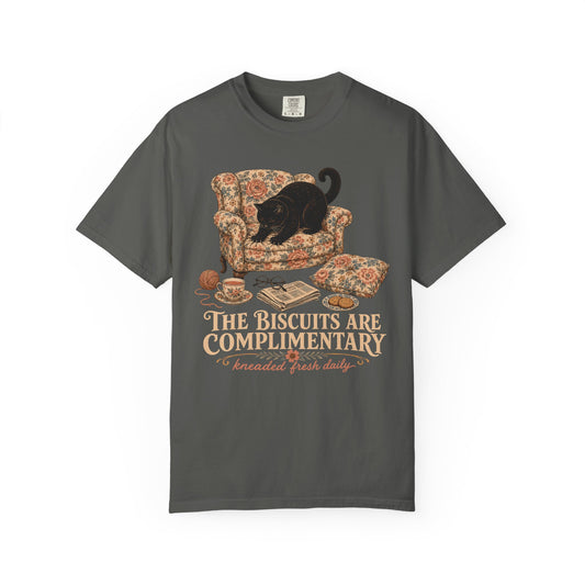 “The Biscuits Are Complimentary” Cat T‑Shirt — Vintage Cozy Graphic Tee