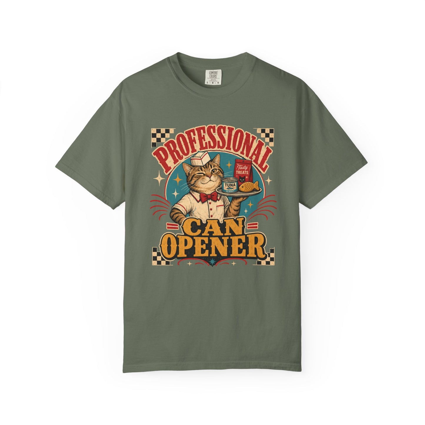 Professional Can Opener Cat T-Shirt — Retro Vintage Cat Lover Tee