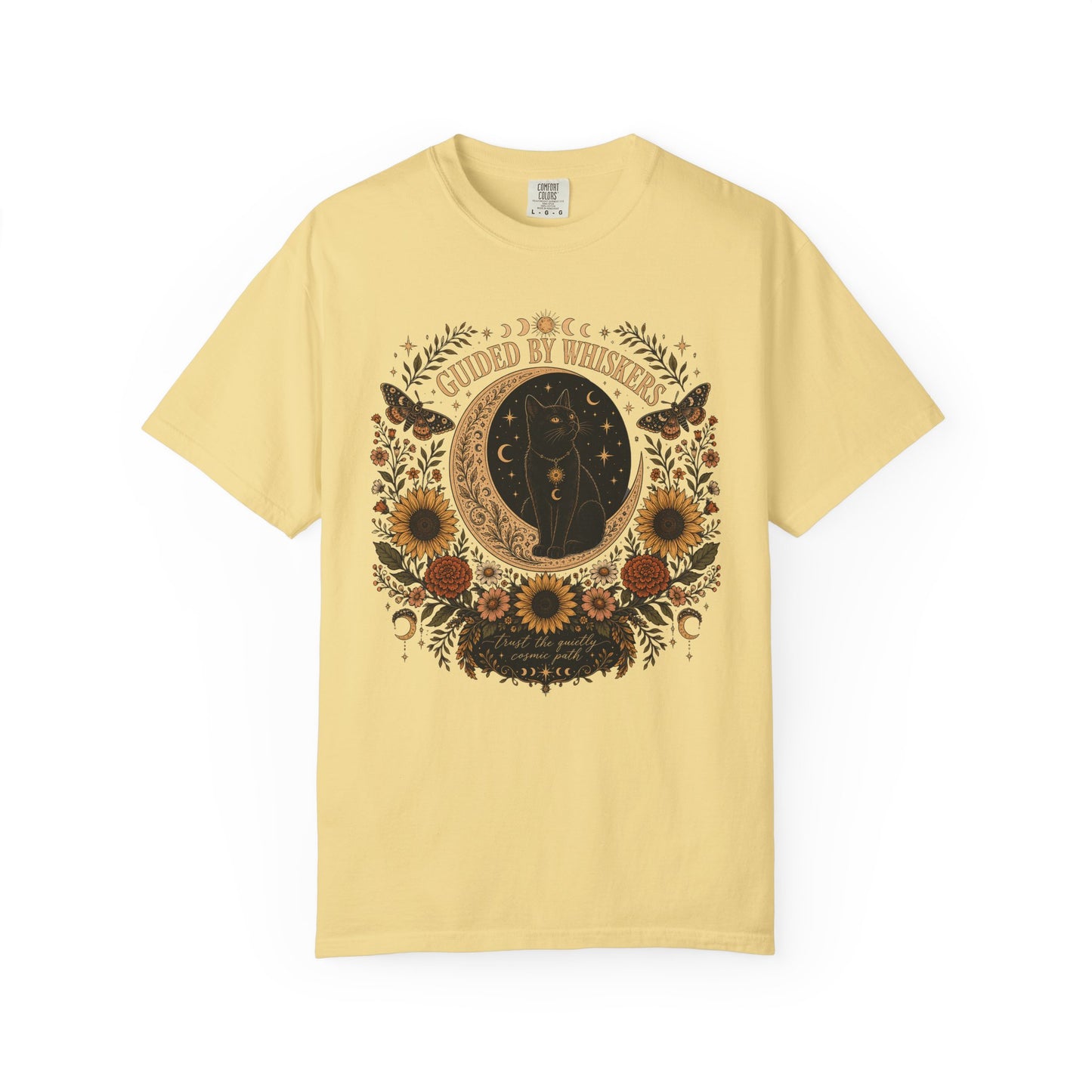 Guided by Whiskers T-Shirt — Boho Celestial Floral Graphic Tee