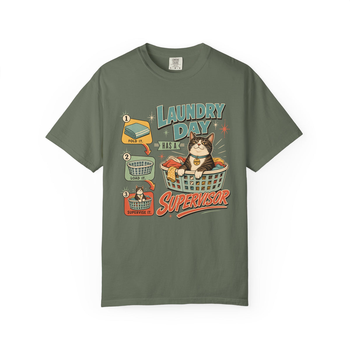 Laundry Day Supervisor T-Shirt — Cute Cat Laundry Graphic Tee
