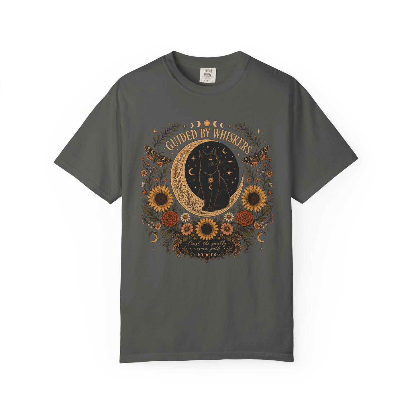 Guided by Whiskers T-Shirt — Boho Celestial Floral Graphic Tee