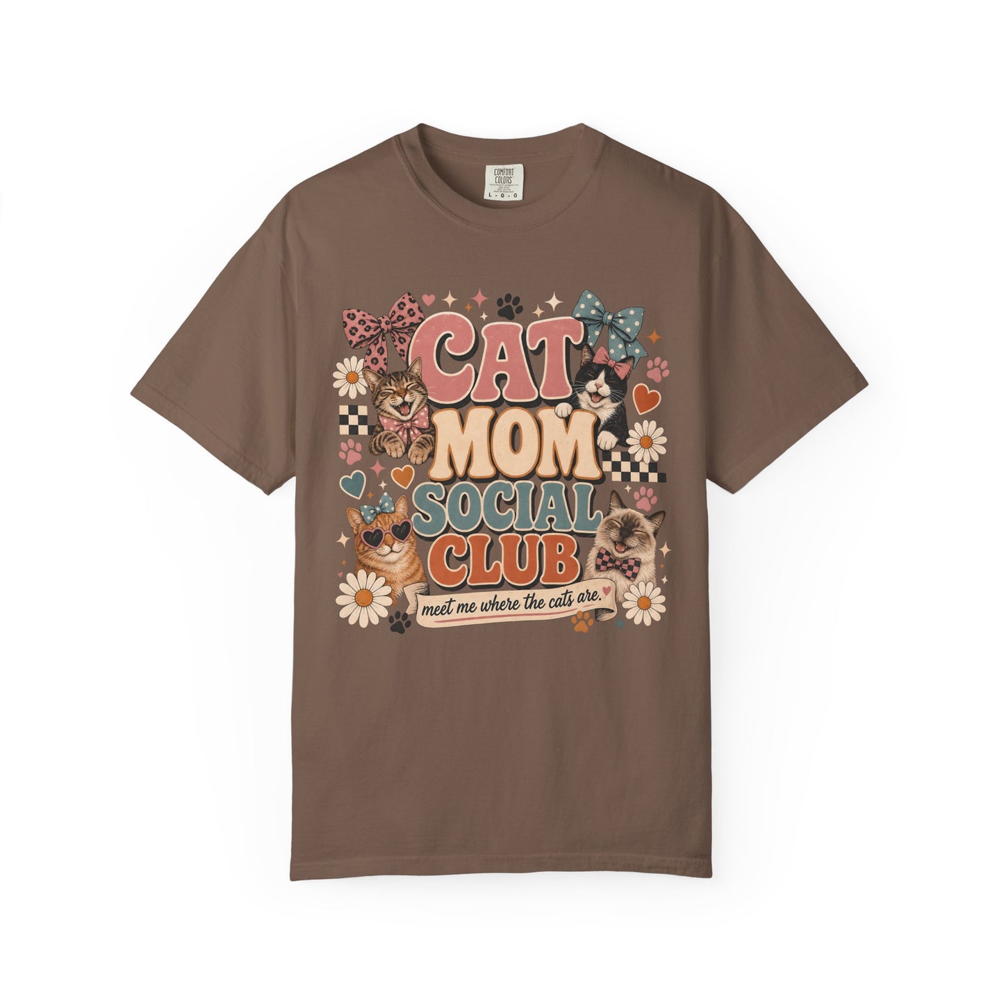 Cat Mom Social Club T‑Shirt — Vintage Floral Cat Lover Tee