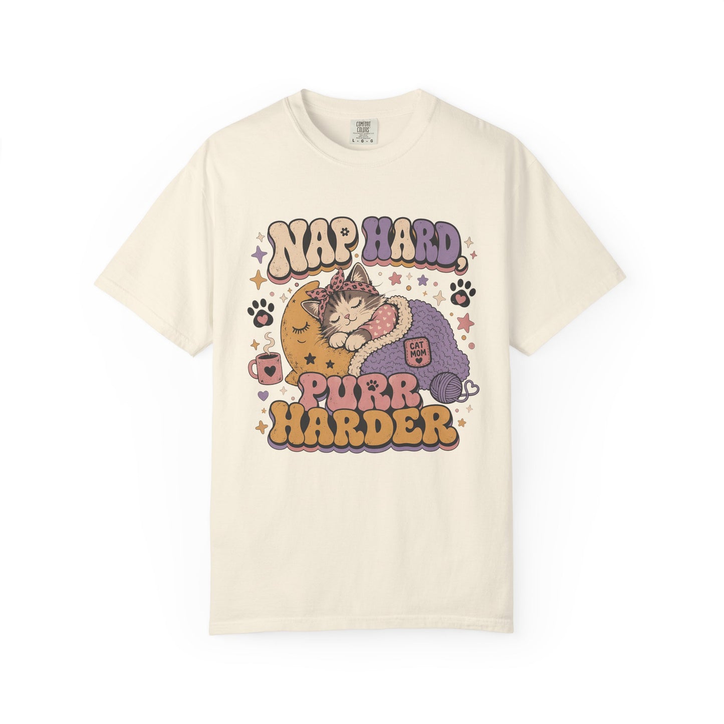 Cat Nap T-Shirt — "Nap Hard Purr Harder" Retro Cute Cat Graphic Tee