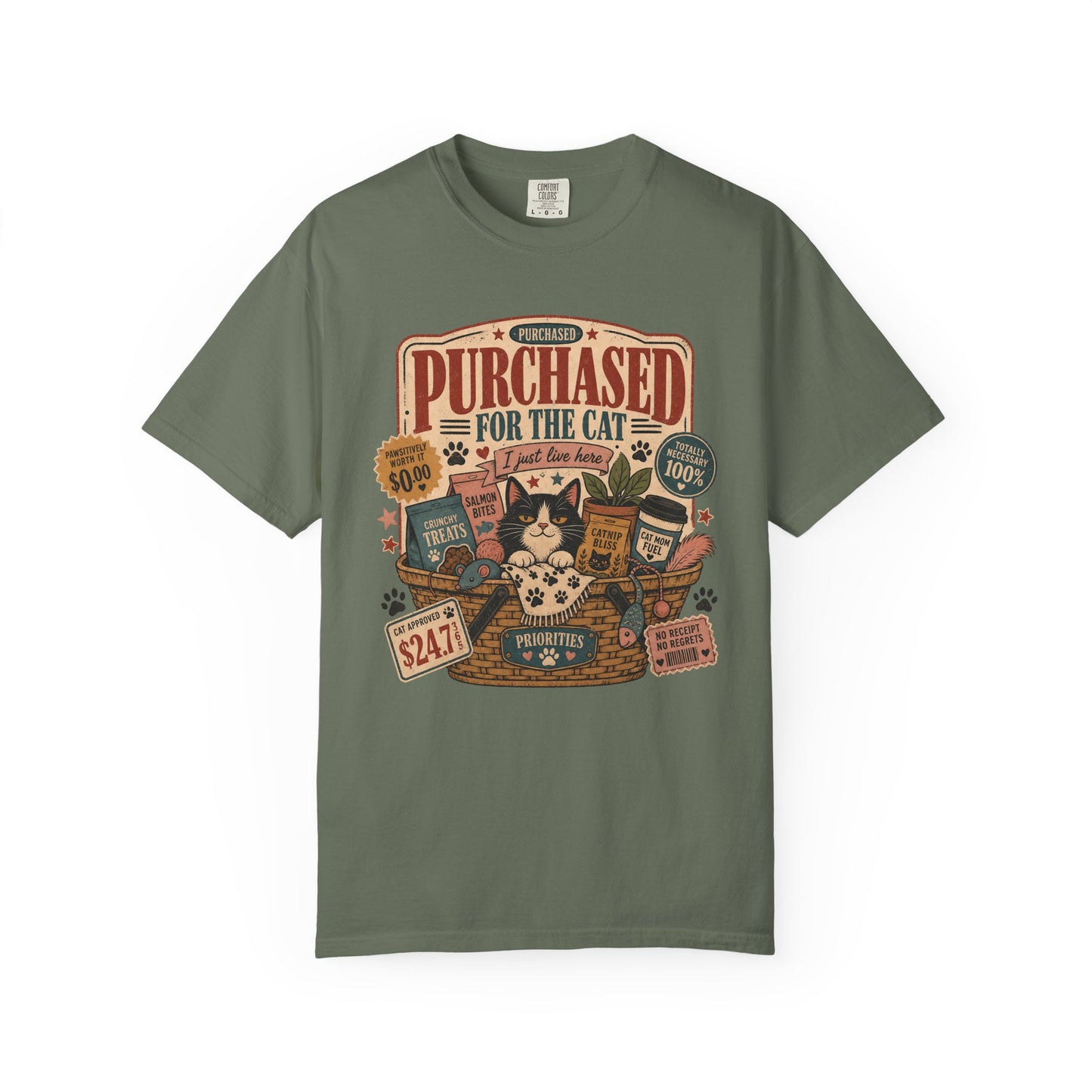 Cat Lover T-Shirt — "Purchased for the Cat" Vintage Pet Humor Tee