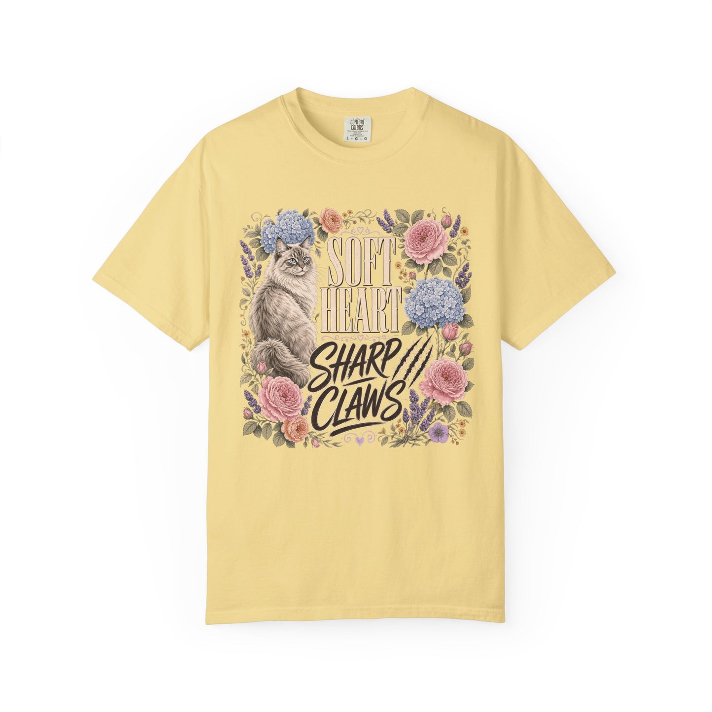 Cat Floral T‑Shirt — "Soft Heart, Sharp Claws" Vintage Garden Tee