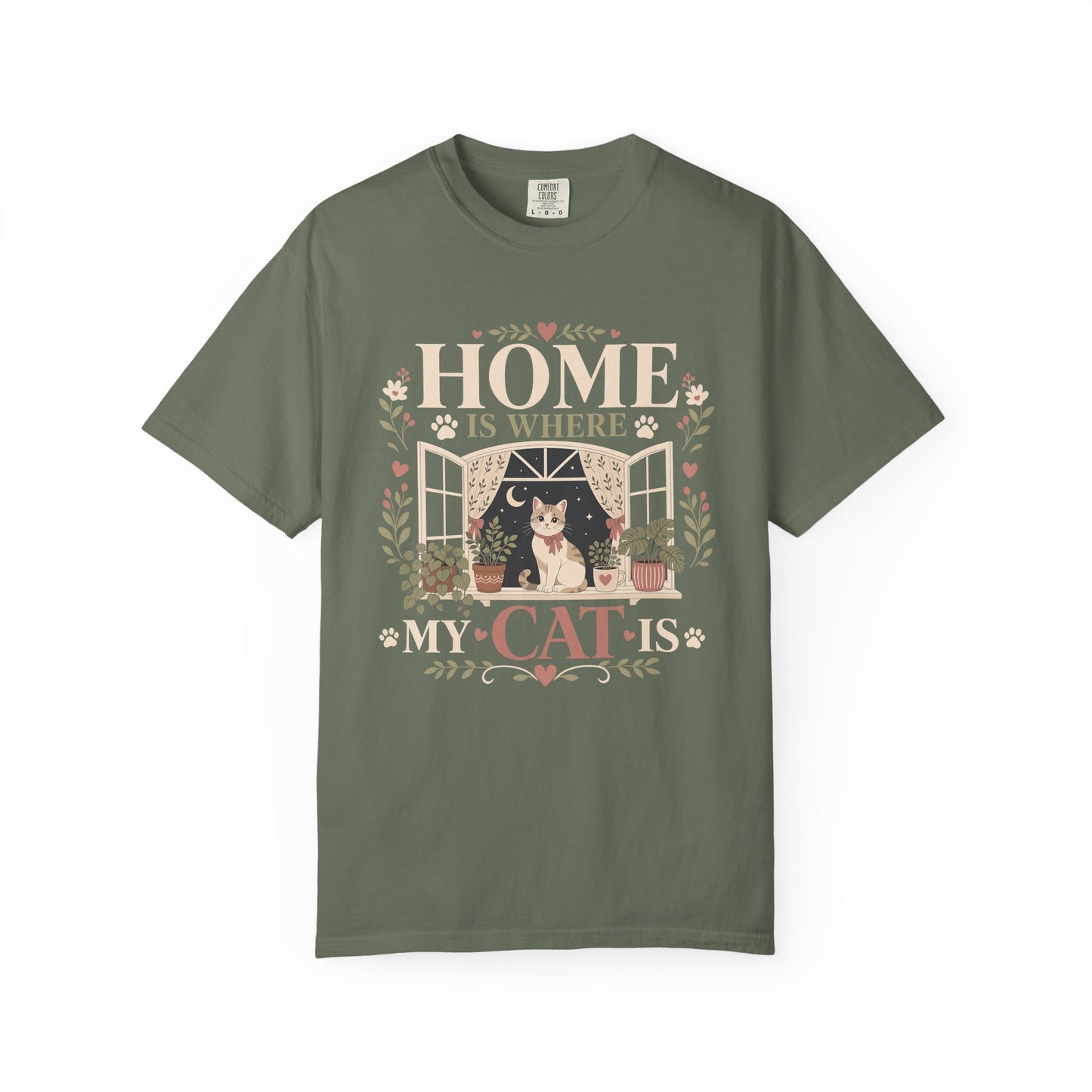 Cat T-Shirt — "Home Is Where My Cat Is" Vintage Floral Tee