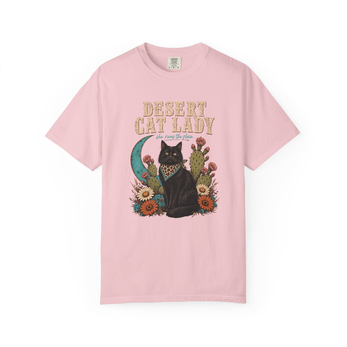 Desert Cat Lady T-Shirt — Boho Black Cat Floral Tee