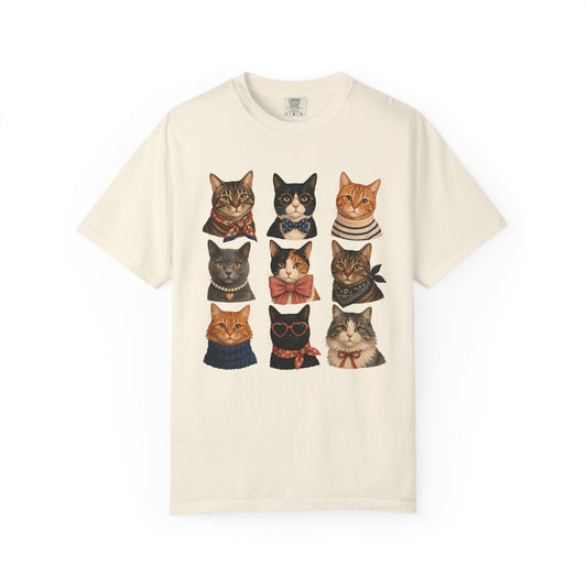 Vintage Cat Portraits T-Shirt — Cute Retro Feline Faces Tee