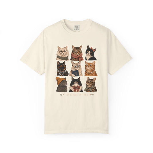 Vintage Cat Portraits T‑Shirt — Cute Kitten Grid Graphic Tee