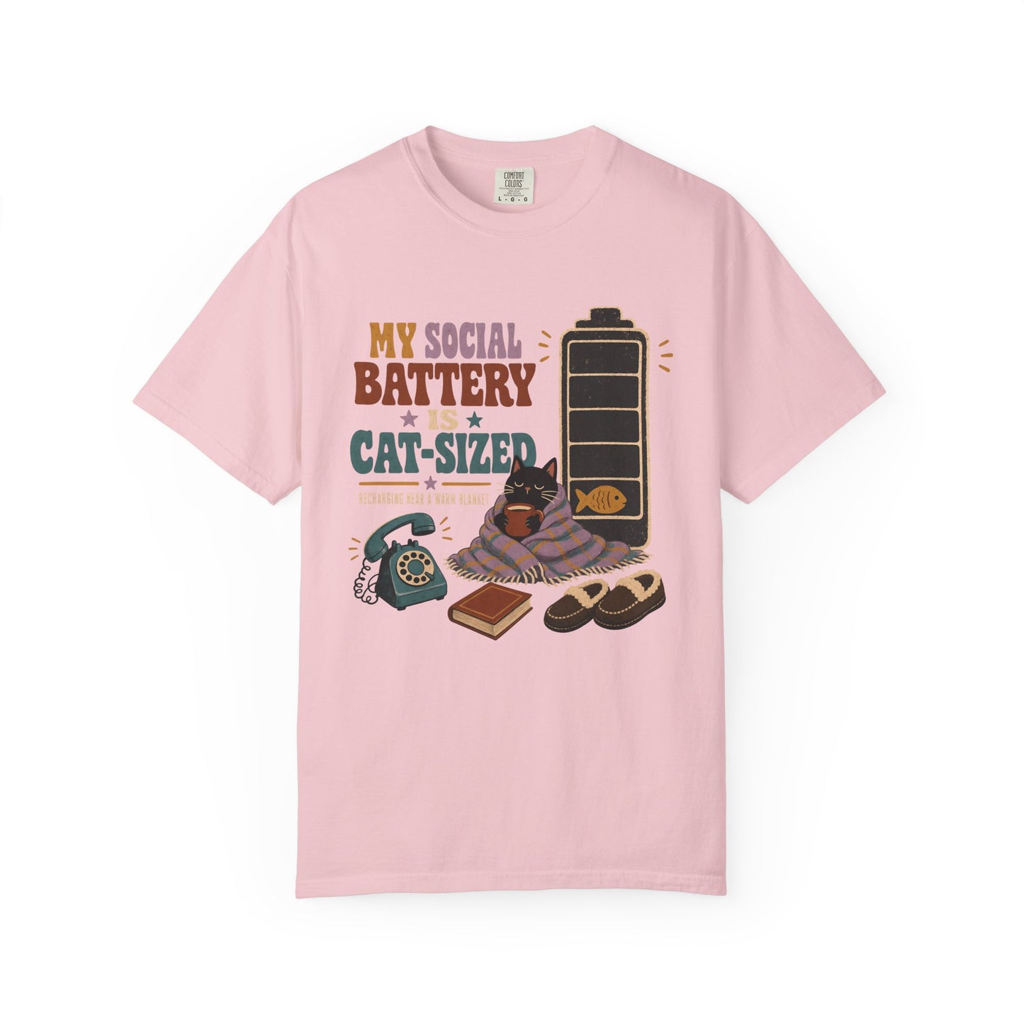 Cat-Sized Social Battery T-Shirt — Introvert Cat Graphic Tee