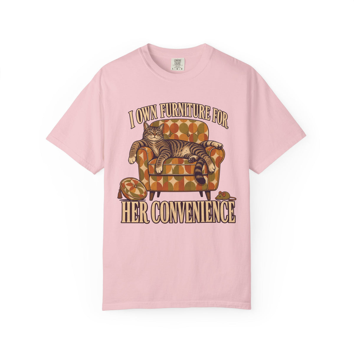 Cat Lover T‑Shirt – "I Own Furniture For Her Convenience" Vintage Cat Graphic Tee