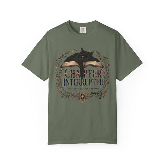 Chapter Interrupted T-Shirt — Cat on Book Graphic Tee