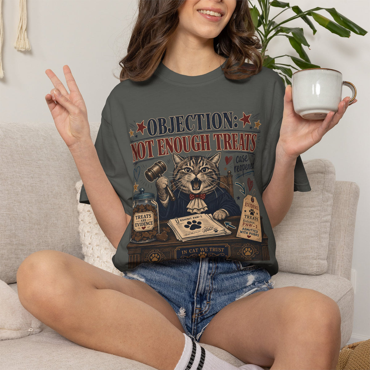 Cat Judge T‑Shirt — “Objection: Not Enough Treats” Novelty Lawyer Cat Tee