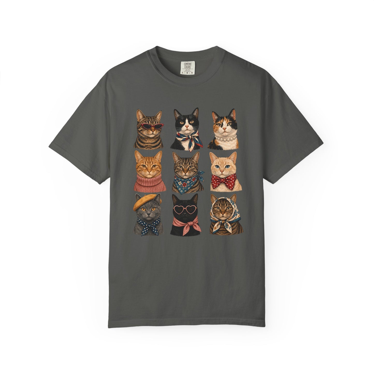 Cat Portraits T-Shirt — Vintage Nine Cats Illustration Tee