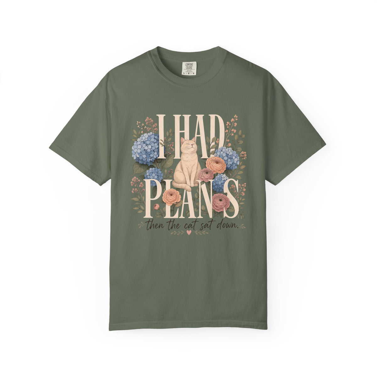 Cat Among Flowers T-Shirt — "I Had Plans" Floral Vintage Graphic