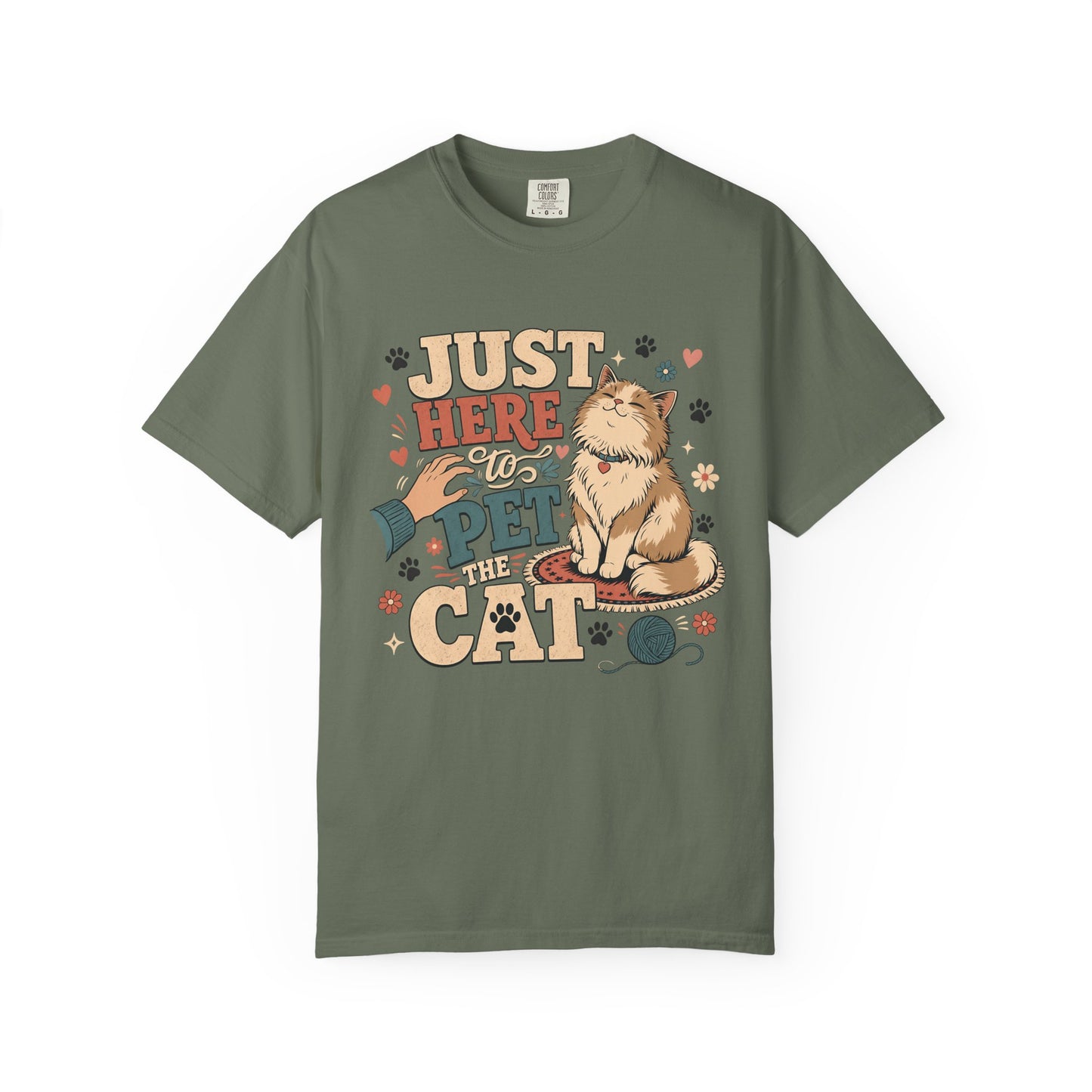 Just Here to Pet The Cat T-Shirt — Cute Retro Cat Lover Tee