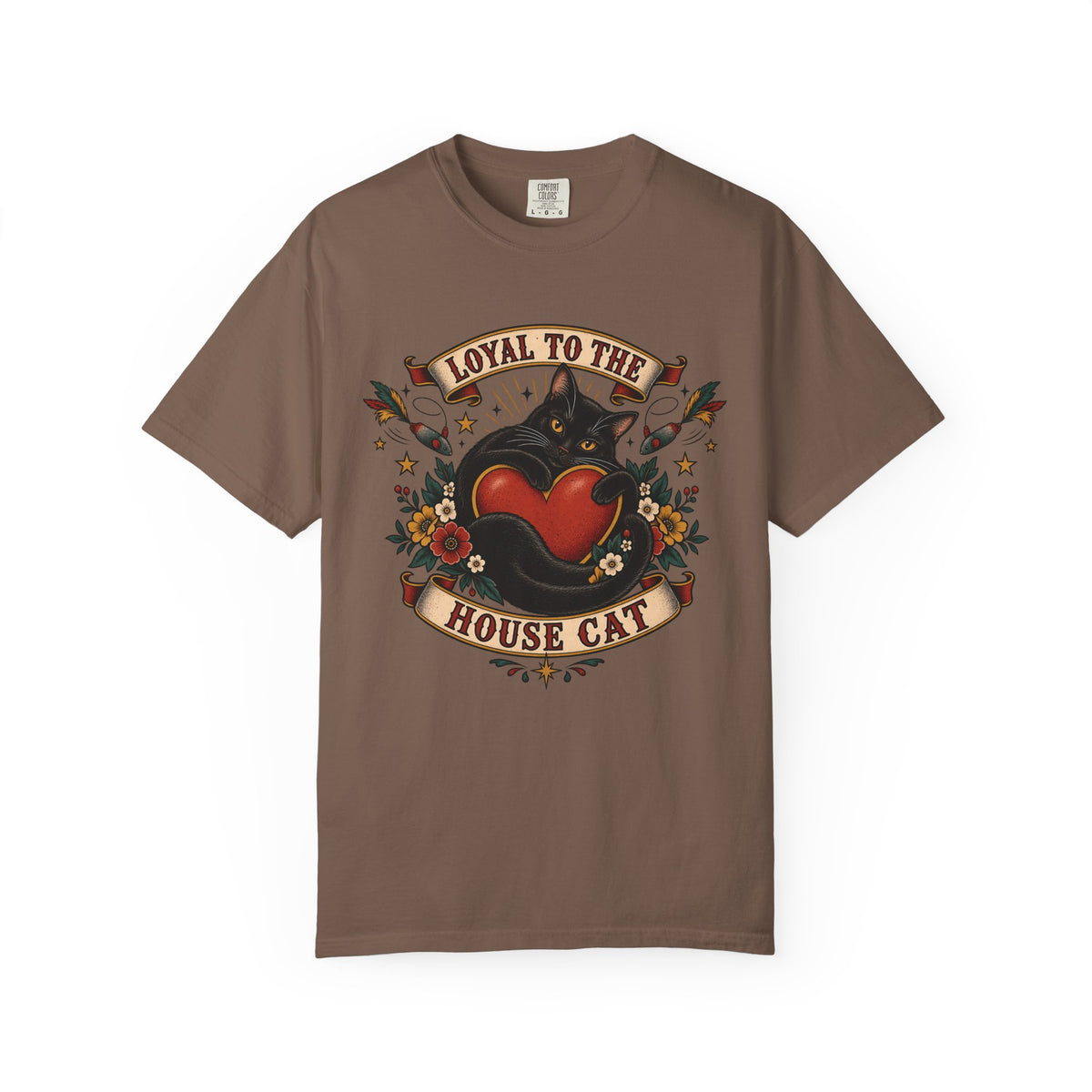 Loyal to the House Cat Tee — Retro Heart & Black Cat Graphic T-Shirt