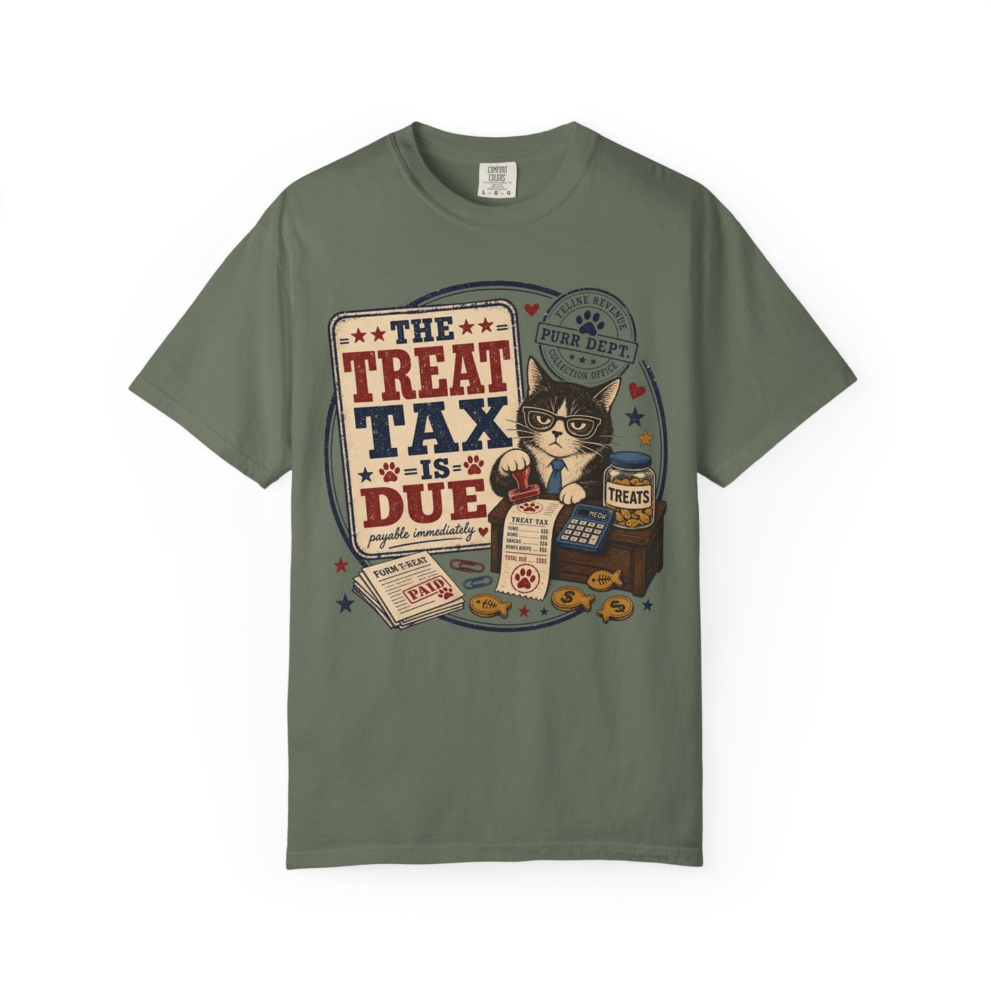 The Treat Tax Is Due Cat T-Shirt — Funny Pet Lover Graphic Tee