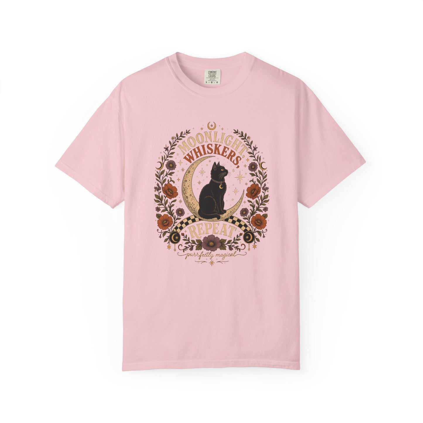 Cat Moonlight T-Shirt — "Moonlight, Whiskers, Repeat" Vintage Floral Tee