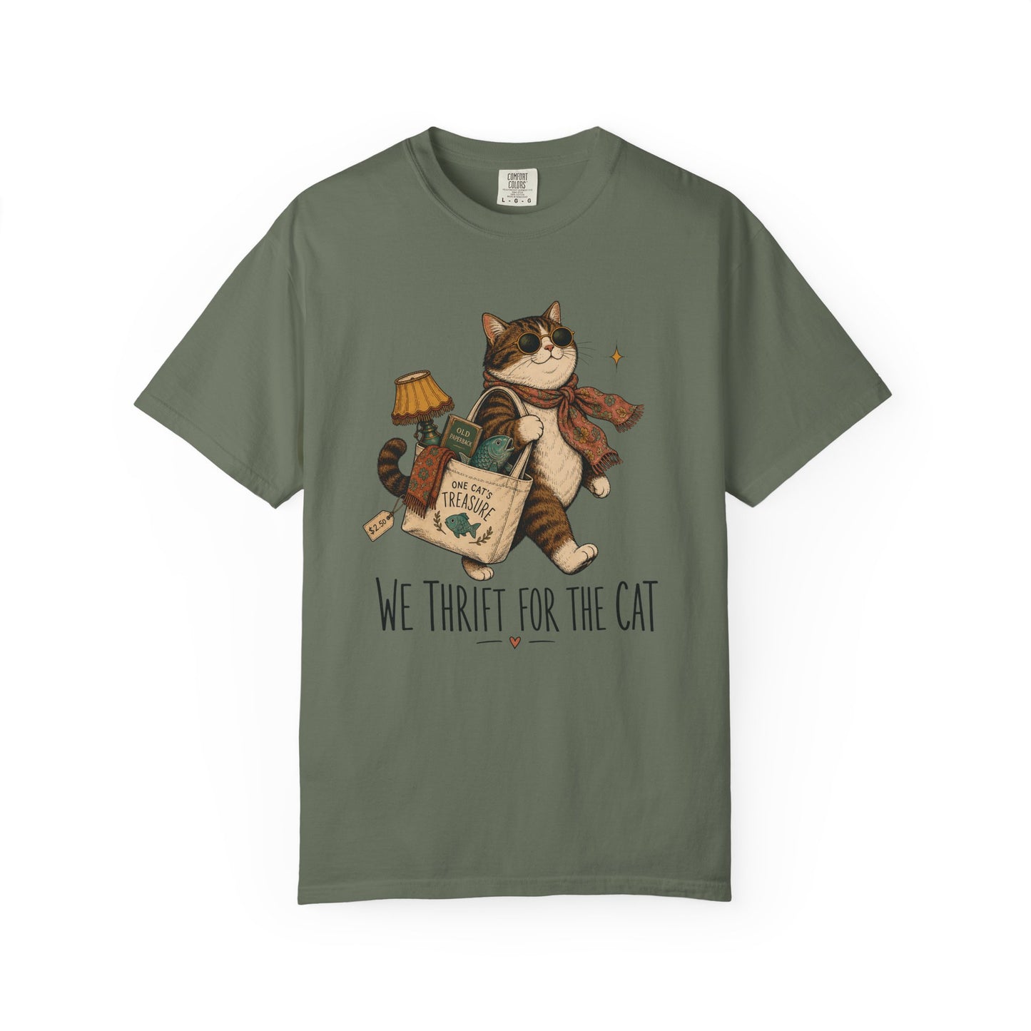 Cat Thrift Shopper T‑Shirt — “We Thrift for the Cat” Cute Retro Cat Graphic Tee