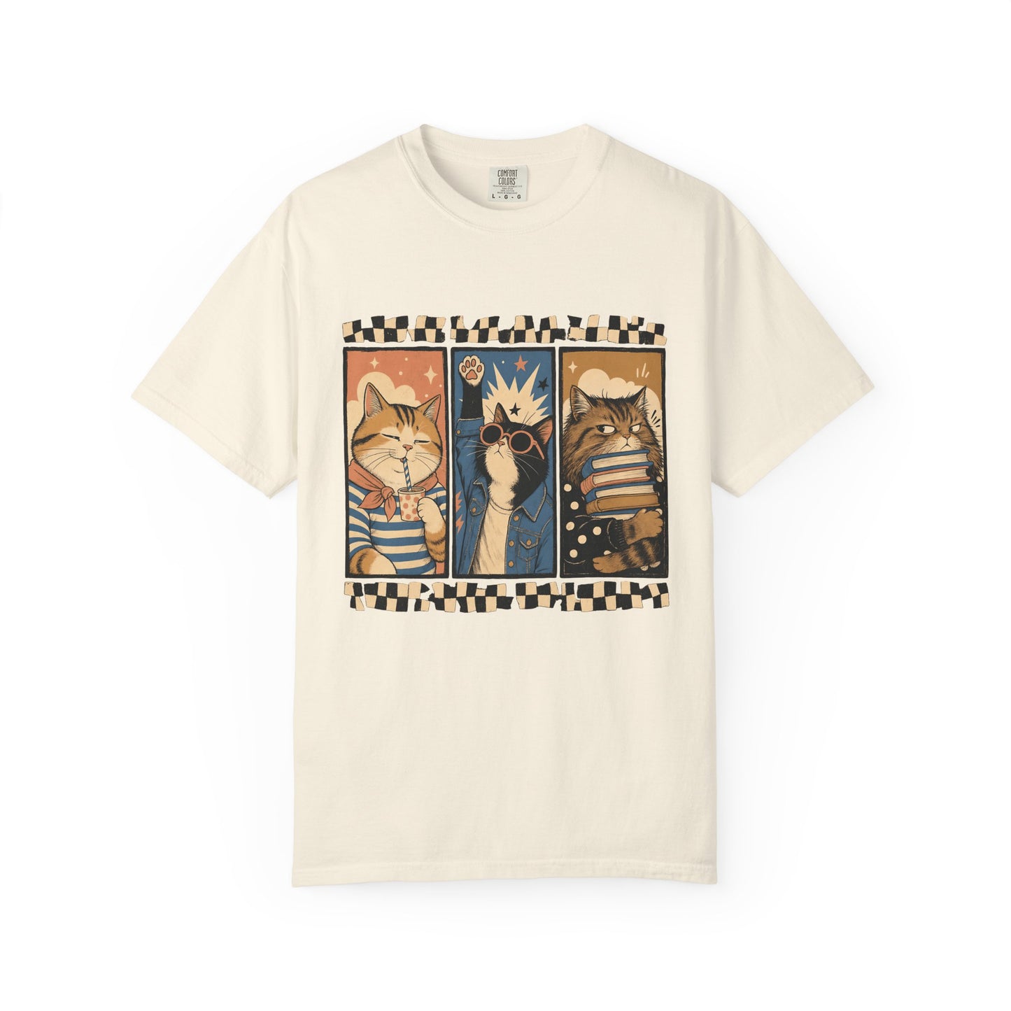 Retro Cat Trio Graphic T-Shirt — Vintage Cartoon Cats Tee