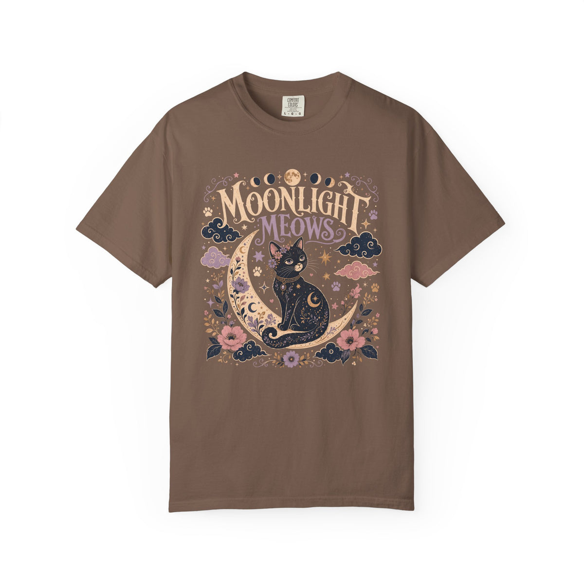 Moonlight Meows T-Shirt — Vintage Black Cat Crescent Moon Tee