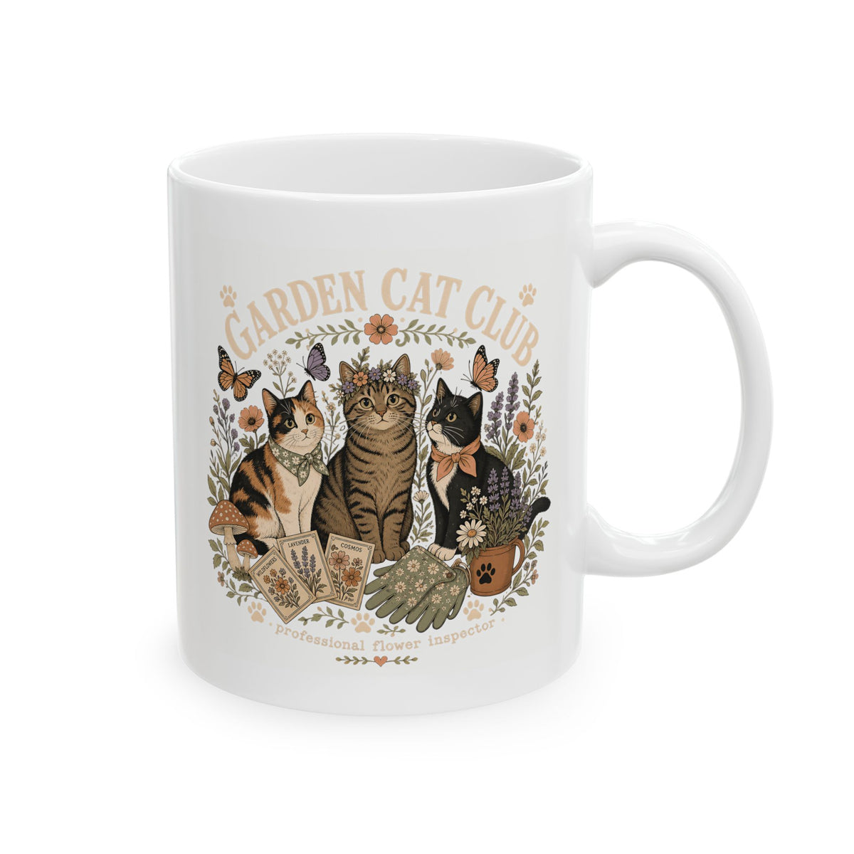 Floral Butterfly Ceramic Mug – Garden Cat Club Coffee Cup