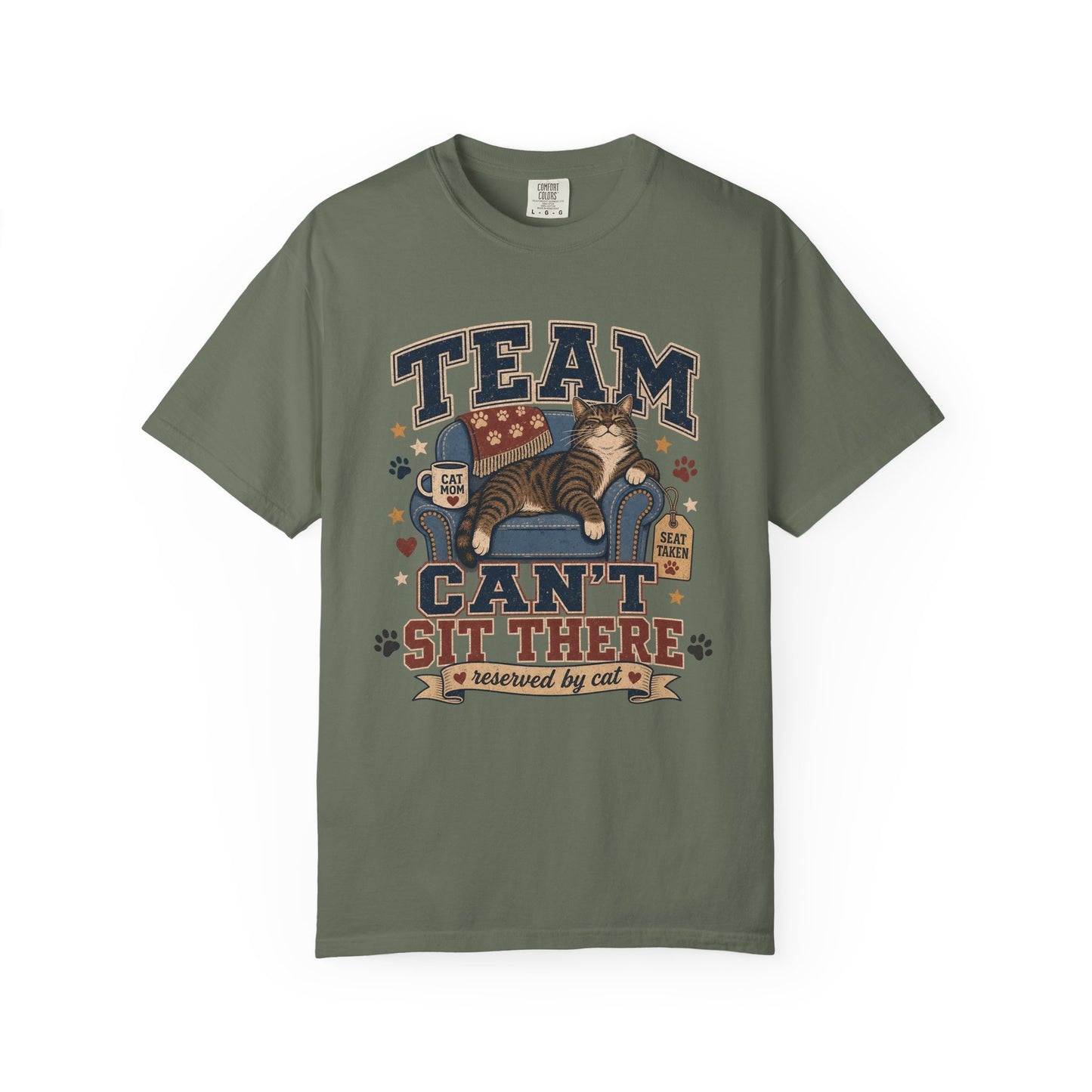 Vintage 'Team Can't Sit There' Cat T-Shirt — Cozy Cat Lover Graphic Tee