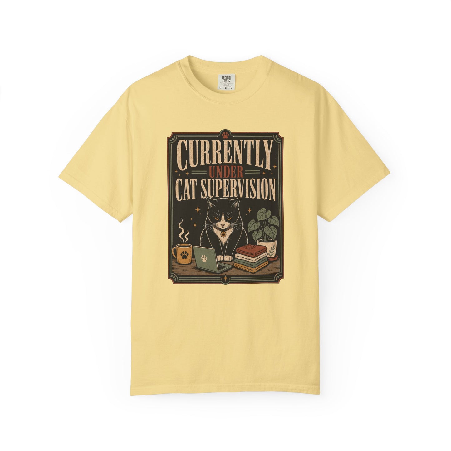 Cat Supervision T-Shirt — "Currently Under Cat Supervision" Vintage Cat Lover Tee