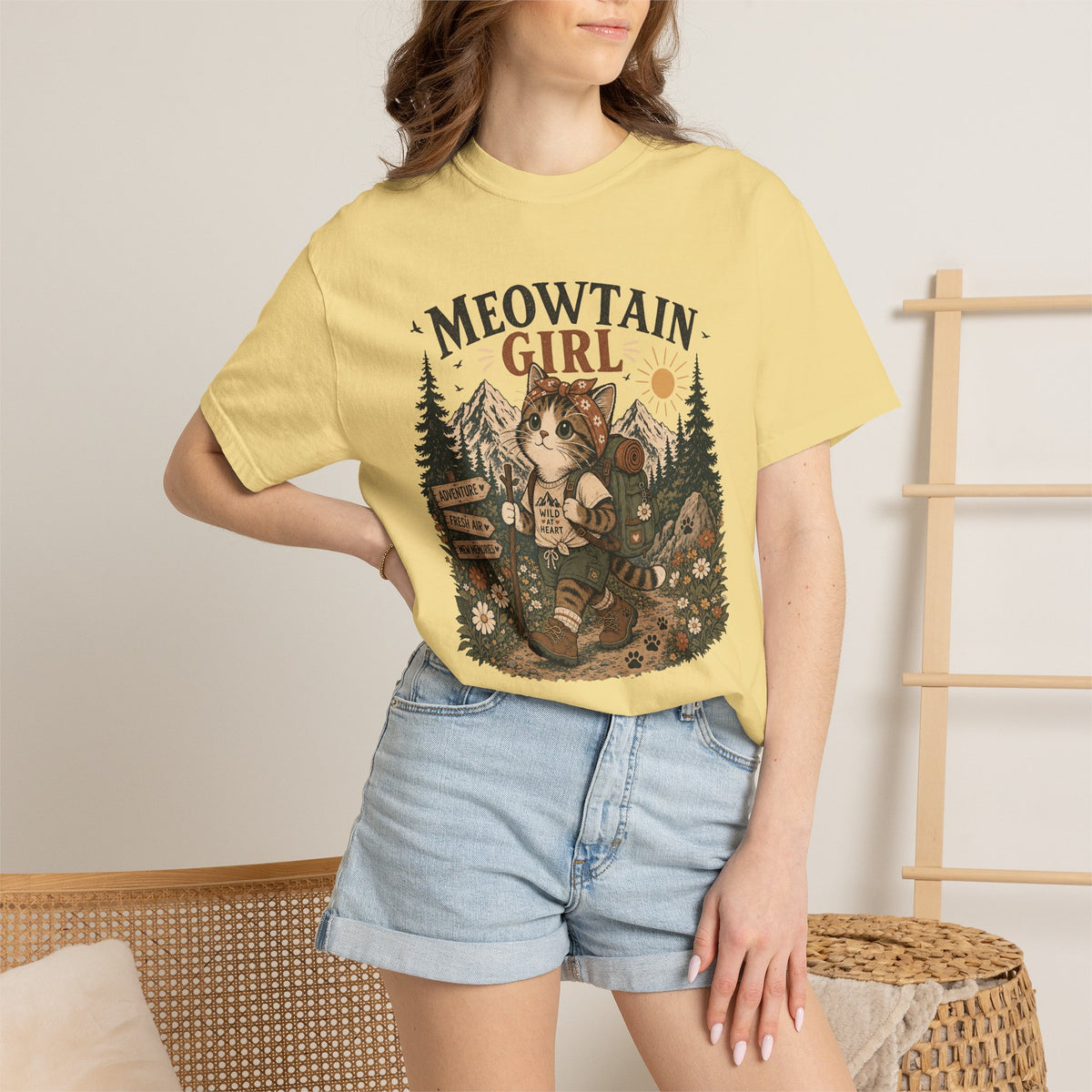 Meowtain Girl T-Shirt — Cute Cat Mountain Graphic Tee