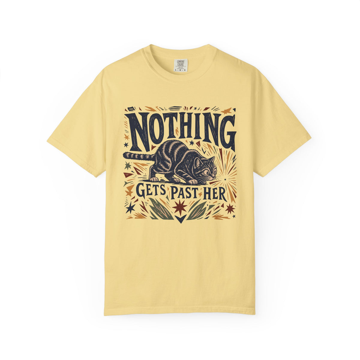 Nothing Gets Past Her Cat T-Shirt — Cute Cat Graphic Tee for Cat Lovers