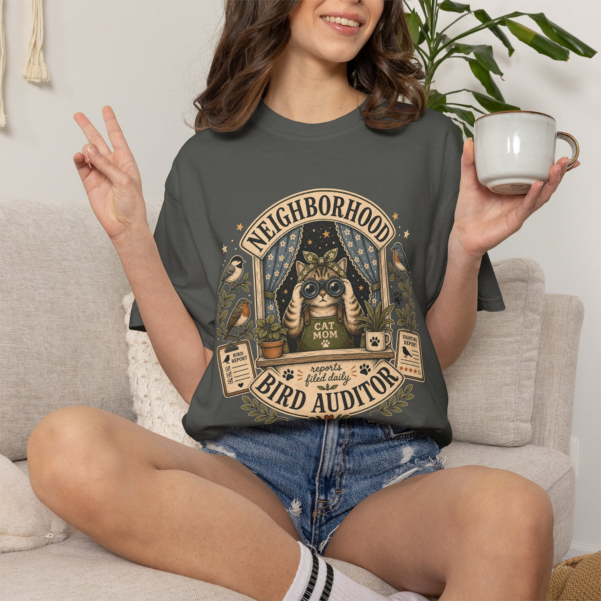 Neighborhood Bird Auditor T-Shirt — Cat Mom Birdwatcher Graphic Tee