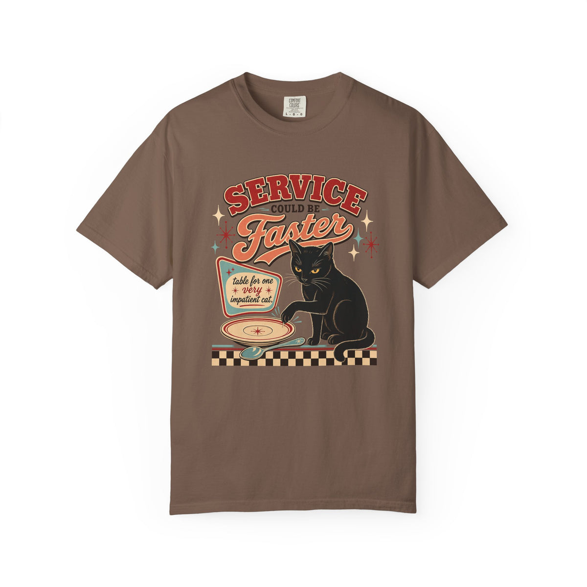 Cat Diner Tee — "Service Could Be Faster" Retro Black Cat T‑Shirt