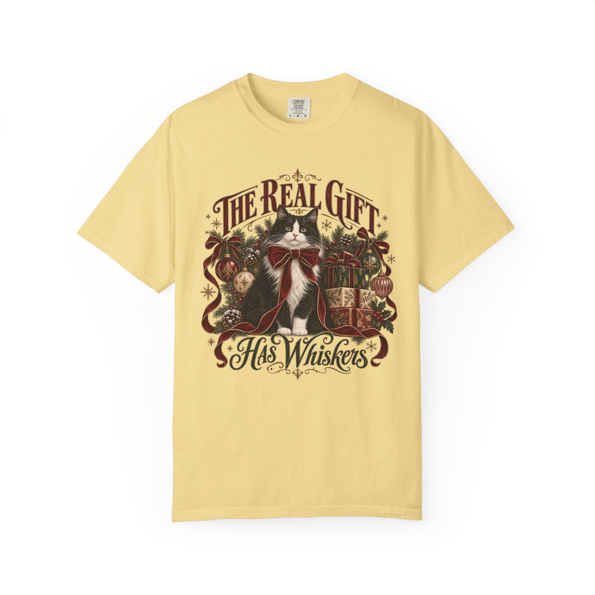 Christmas Cat T-Shirt — "The Real Gift Has Whiskers" Holiday Graphic Tee