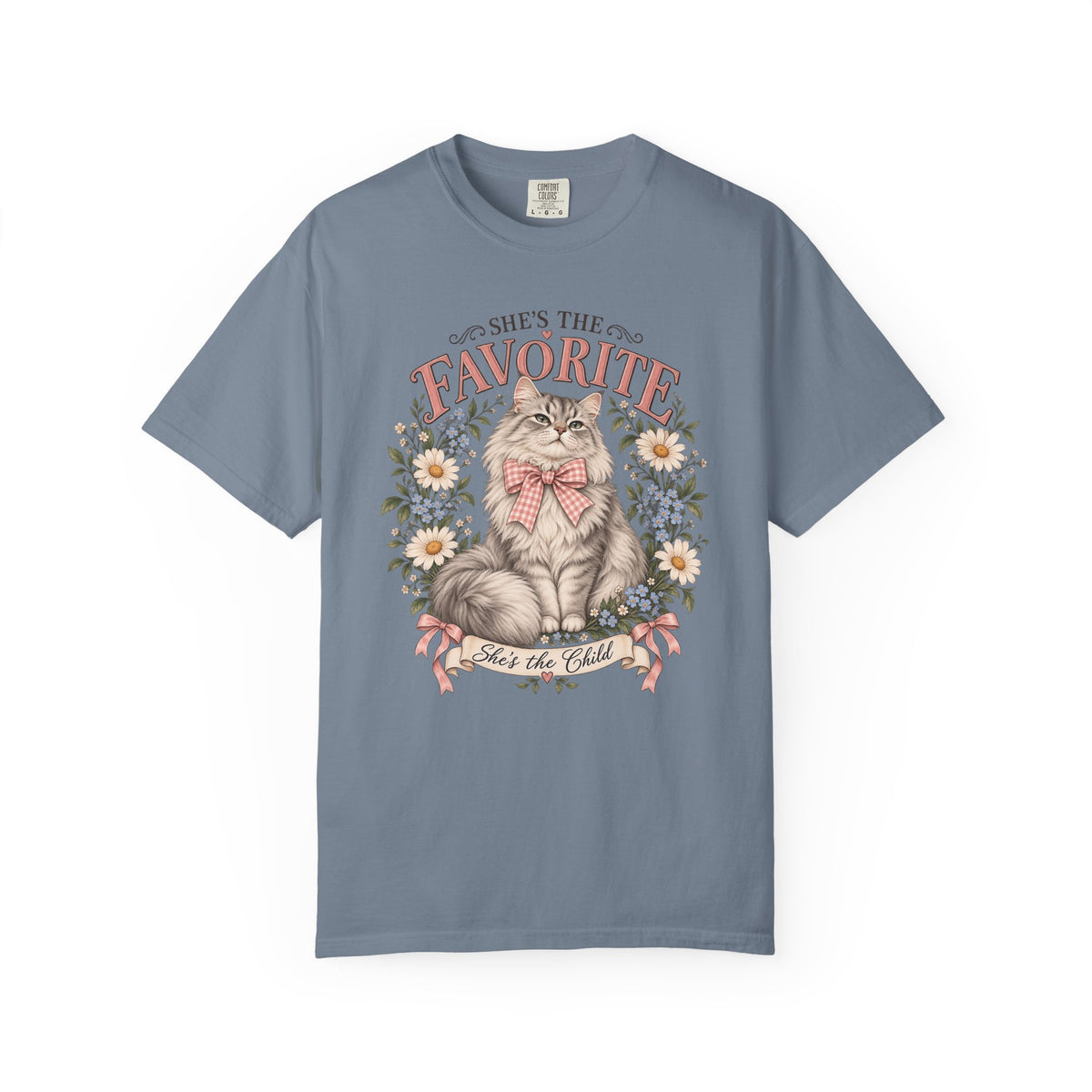 She's the Favorite Cat T-Shirt — Vintage Floral Cat Graphic