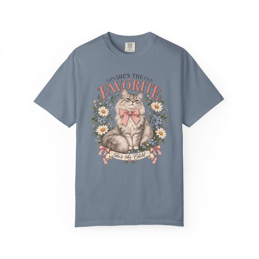 She's the Favorite Cat T-Shirt — Vintage Floral Cat Graphic