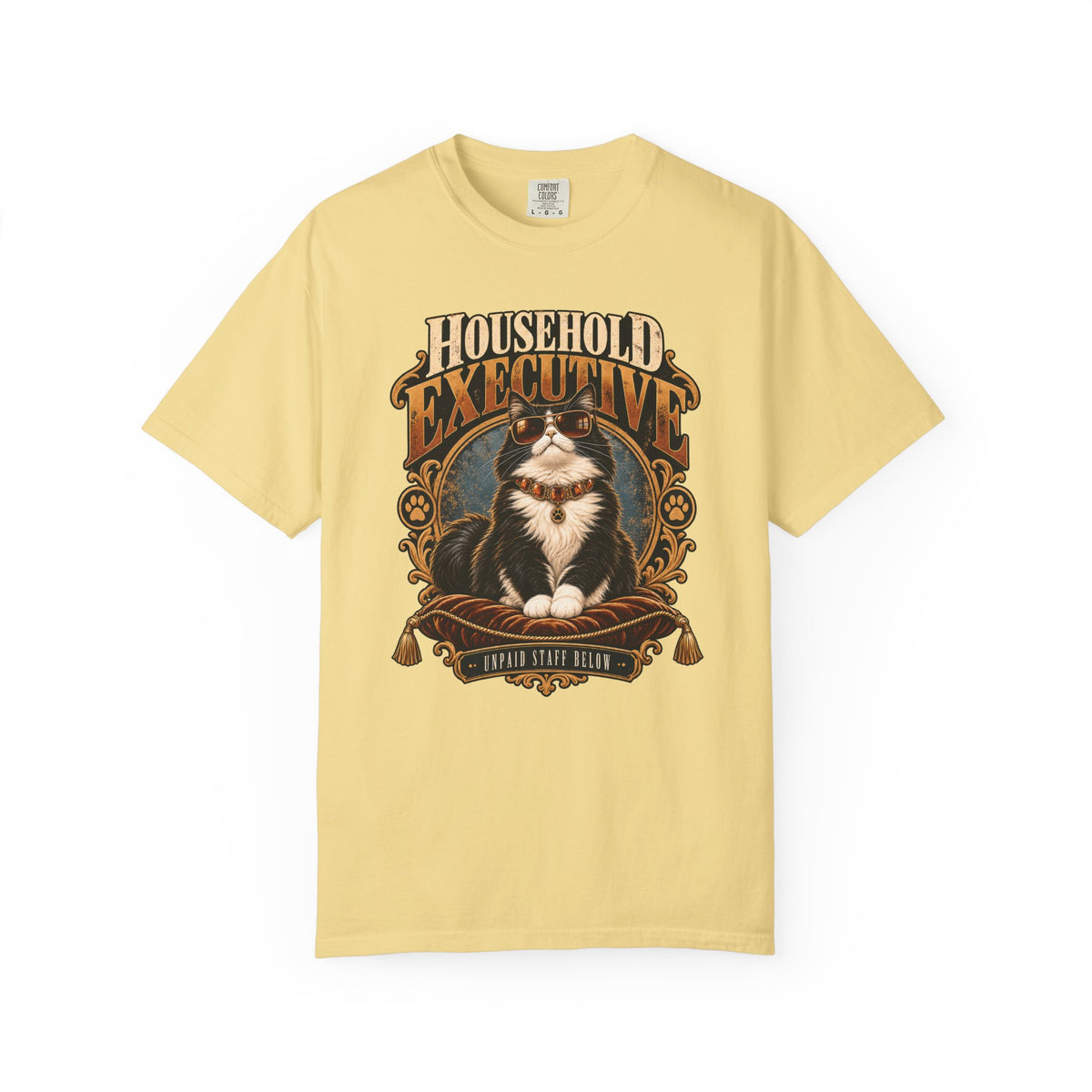 Household Executive Cat T-Shirt — Vintage Pet Portrait Tee