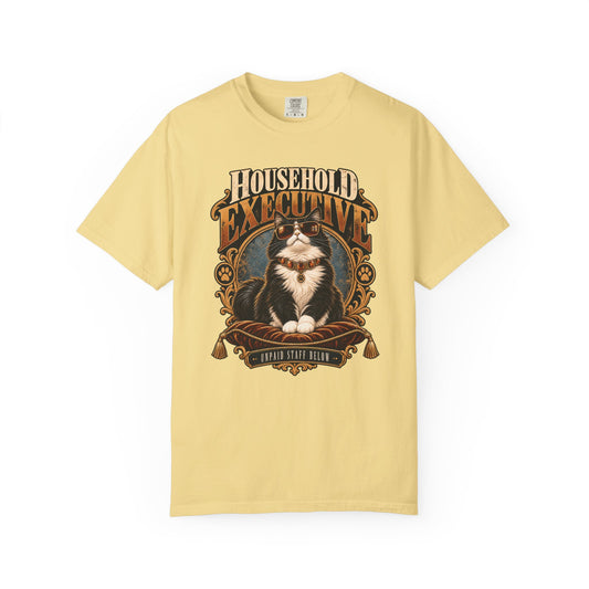 Household Executive Cat T-Shirt — Vintage Pet Portrait Tee