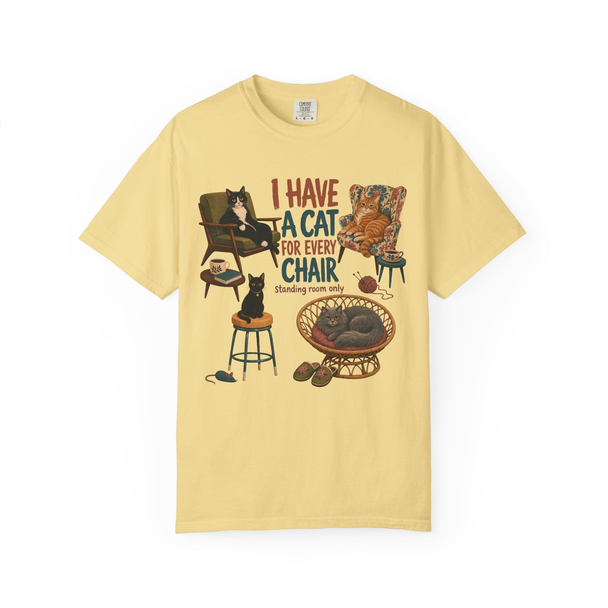 Cat Lover T‑Shirt — "I Have a Cat for Every Chair" Illustrated Tee